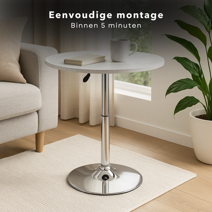 Cheqo® Luxe Ovale Bijzettafel - Verstelbare Ovale Tafel - Marmer Look - Salontafel Draaibaar - MDF & Metaal - Wit