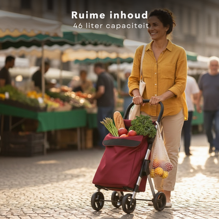 Cheqo® Boodschappentrolley - Boodschappentrolley 4 Wielen - Boodschappentrolley Opvouwbaar - Boodschappenkar - Boodschappenkar 4 Wielen - Boodschappenwagen - Winkelwagen Trolley - Shopping Trolley - Boodschappentrolley Rood