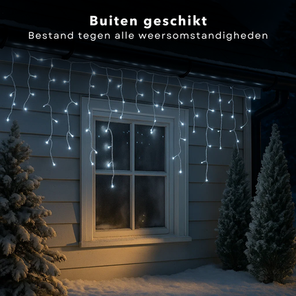 Cheqo® Ijspegel Verlichting - Kerstverlichting Buiten - Lichtnet - Ijspegelverlichting 360 LED - Wit Licht - Koelwit - Transparant Snoer - 12 Meter Lengte - IP44 Adapter - Geschikt voor Buiten - met Timer - 8 Lichtfuncties met Geheugen