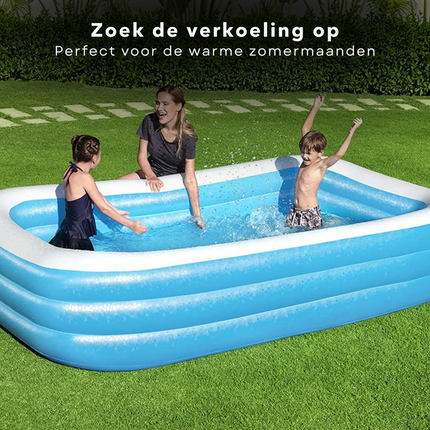 Cheqo® Familiebad - Extra Groot Zwembad - 305x183x56cm - 1161 liter - Incl. Reparatiepatch - Ideaal voor kinderen - Vanaf 6 jaar - Zwembad - Opblaasbaar - Zwembaden - Rechthoekig - Opblaasbad - Extra Brede Wanden - Incl. Reparatiepatch - Stevig Vinyl Opblaasbare Zwembaden