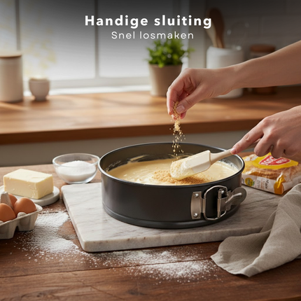 Cheqo® Springvorm - Springvorm Bakvorm - Springvorm Taartvorm - Ronde Springvorm - Ronde Taartvorm - Taartvorm - Bakvorm Rond - Bakblik Rond - Cakevorm - Quichevorm - Springvorm Anti Aanbak - Zwarte Springvorm