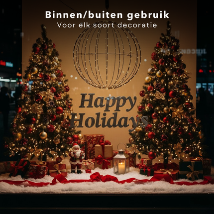 Cheqo® Lichtbol Kerstverlichting - Kerstbal LED - Extra Warm Wit - Met Timer - 50 cm Diameter - Binnen En Buiten - IP44 - Zwart Metaal - Kerstfiguur - Kerstdecoratie - Kerstlampjes - LED Bal - Lichtgevende Kerstbal