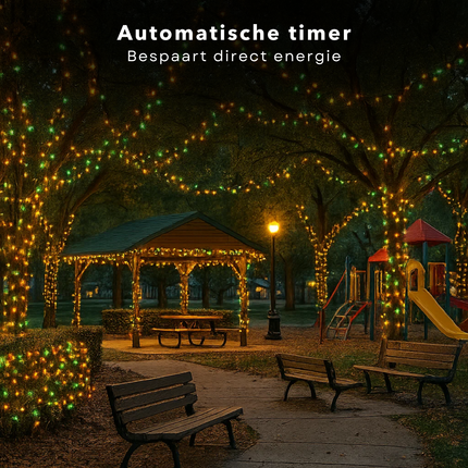 Cheqo® LED Kerstverlichting - Kerstlampjes - Kerstboomverlichting - 320 LED Lampjes - Multicolor Verlichting - Veelkleurige LED - 24 Meter Lengte - 8 Lichtfuncties - Geheugenfunctie - Timerfunctie - Binnen en Buiten - IP44 Adapter