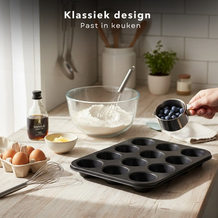 Cheqo® Muffinbakvorm 12 Vaks - Muffinvorm 12 Vaks - Cupcake Bakvorm 12 Vaks - Muffin Tray 12 - Cupcake Tray 12 - Bakblik Muffins 12 - Muffin Bakplaat - Cupcake Bakplaat - Muffinvorm - Muffinbakvorm