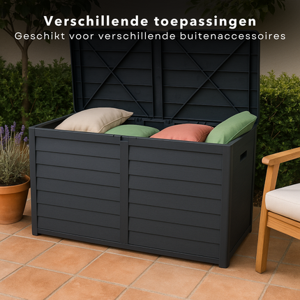 Cheqo® Kussen Opbergbox - Kussenbox - Tuinkussenbox - Tuinkussen Box - Weerbestendig & Verrijdbaar - Opbergbox Tuin voor Buiten - 420 L - Antraciet