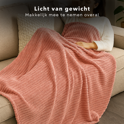 Cheqo® Fleece Deken - Roze Deken - 150x200 cm - Polyester Deken - Wasbaar Op 30 Graden - Super Zacht - Plaid Deken - Woondeken - Warme Deken