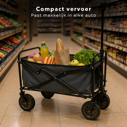 Cheqo® Opvouwbare Bolderkar – Trolley met Trekstang & Harde Wielen – 70 Kilo Draagvermogen – Inklapbaar Ontwerp – Transportwagen voor Dagje Uit – Compacte Opslag – Geschikt voor Strand – Stevige Constructie – Niet voor Huisdieren of Mensen