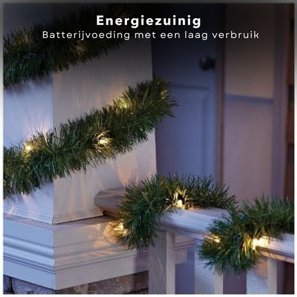 Cheqo® Feestelijke Kerstslinger - 270 Cm - 26 LED's - Op Batterijen - Guirlande - Kerstversiering - Kerstlampjes - Kerstboomverlichting - Kerstverlichting - Sfeerverlichting - Kerst Slinger - Warm Wit Guirlande