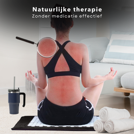 Cheqo® Acupressuur Mat en Kussen Set - Shakti Mat - Acupressuurmat met Kussen - Spijkermat - Ontspanning en Rugpijnverlichting - Katoen - Zwart/Wit