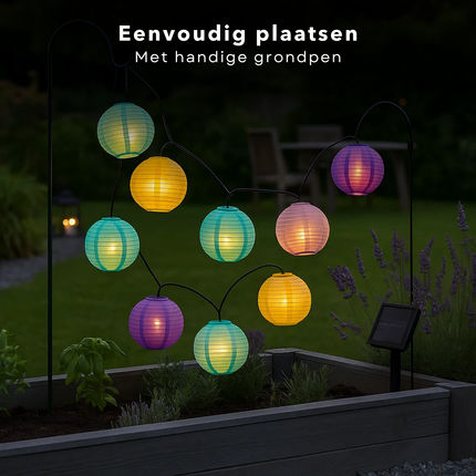 Cheqo® Solar Lampionnen Slinger - LED Lampionnen - Tuinverlichting Op Zonne-Energie - Buitenverlichting Lichtslinger - Kleurrijke Lampionnetjes - Solar Lichtsnoer - Sfeerverlichting Buiten - Zonnepaneel Verlichting - Feestverlichting Tuin