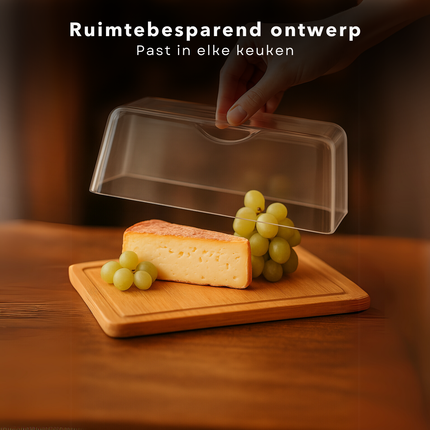 Cheqo® Bamboe Kaasstolp - Kaasdoos - Kaashouder - Vershoudbakje - Duurzame Kaasplank met Deksel