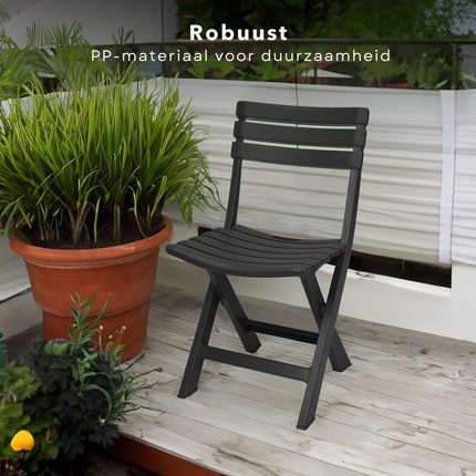 Cheqo® Set van 4 Inklapbare Tuinstoelen - Lichtgewicht Tuinstoelen voor Buiten - Comfortabele Tuinstoelen - 44 x 41 x H 78 cm - Max. Belasting 120 kg - Praktische Tuinstoelen Set - Zwart