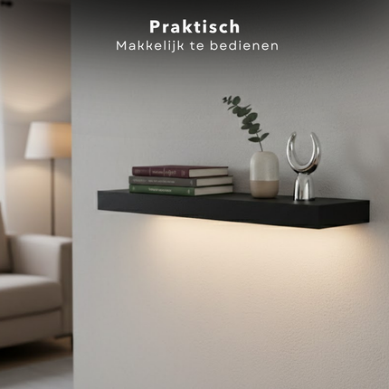 Cheqo® Wandplank Met LED Verlichting - Wandplank Met Verlichting - Wandplank Met Licht - Wandplank Zwart Met LED Verlichting - Wandplank Zwart