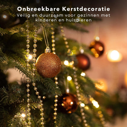 Cheqo® Luxe Bronzen Kerstballen Set - Met Piek - 101 stuks - Kunststof - Kerstboomversiering - Kerstversiering - Onbreekbaar - Verschillende Formaten & Designs - Kerstboom - Kerstballenset - Kerstdecoratie - Kerst - Christmas Kerstballen