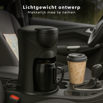Cheqo® Koffiezetapparaat voor Auto 12V - Draagbare Koffiemachine met Autostekker – Reiskoffiezetapparaat voor Kamperen, Caravan & Vakantie – Compacte Elektrische Koffiezetter – Koffie Onderweg – Espressomachine 12V