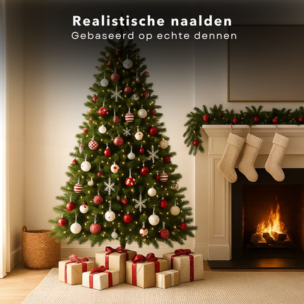 Cheqo® Kunstkerstboom 240 CM - Realistische Naalden - Scharnierconstructie - Snel Op Te Zetten - Groen - Zonder Verlichting - Voorgevormde Takken - Natuurgetrouwe Uitstraling - Kerstboom Decoreren - Kunstboom