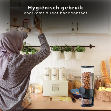 Cheqo® Cornflakes Dispenser - Rijst Dispenser - Food Dispenser - Droog Voedsel Opslag - Bewaardoos - Voorraaddoos - Kunststof - Zwart