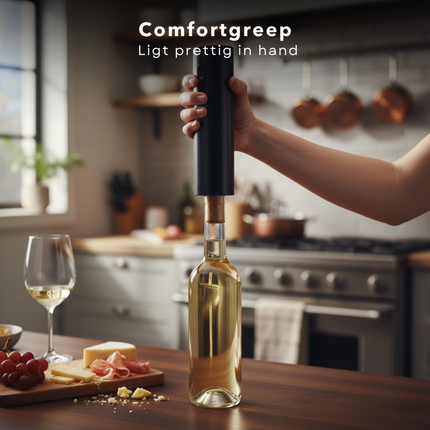 Cheqo® Elektrische Kurkentrekker - Elektrische Wijnopener - Automatische Kurkentrekker - Automatische Wijnopener - Wijnopener Elektrisch - Elektrische Flesopener - Wijnflesopener Elektrisch - Elektrische Kurkentrekker Zwart