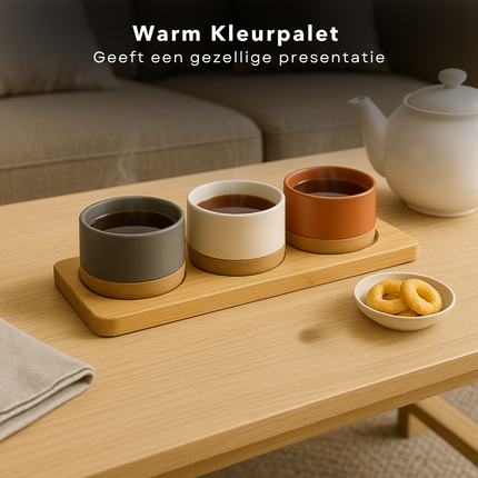 Cheqo® Tapas Serveerset - Serveerplank - Tapas Set op Bamboe Plank - Hapjes Plank - Hapjesplank - Borrelplank - Aardewerk Schaaltjes