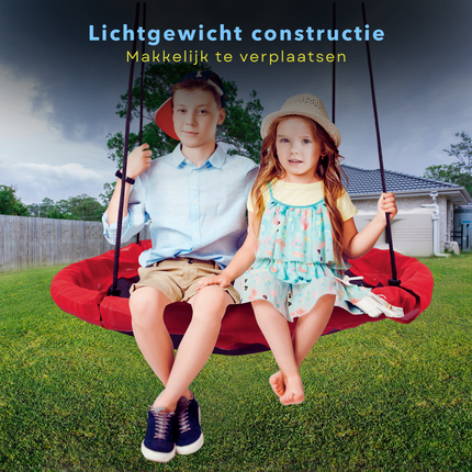 Cheqo® Nestschommel 110 cm - Buiten Schommelen - Schotelschommel - Kinderschommel - Hangschommel - Schommel - Rood Zwart - Hoog Draaggewicht