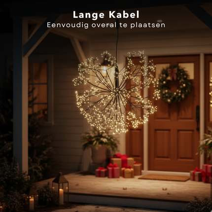 Cheqo® Verlichte Bal Voor Buiten - Warm Wit Licht - Micro LED-Lampjes - IP44 - Zwart Snoer - Kerstverlichting - Lichtgevende Bal - Tuinverlichting - Buitenverlichting - Kerstdecoratie - Lichtbal Met Timer - Kerstbal LED