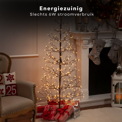 Cheqo® Sfeervolle Lichtboom - Kerstboom - 180 Cm - 400 Warm Witte LED's - Sfeerverlichting - Kerstverlichting - Kerstlampjes - Takken met Verlichting - Voor Binnen en Buiten - Met Metalen Standaard - 500 cm Aansluitsnoer - Kerstversiering Lichttakken