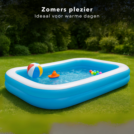 Cheqo® Opblaasbaar Zwembad - Kinderzwembad Blauw/Wit - Opblaaszwembad - Vinyl met Afvoerventiel