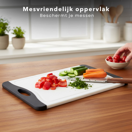 Cheqo® Grote Snijplank Zwart/Wit - XXL Snijplank - Antislip Randen - Met Handgreep - Snij Plank - Hygiënisch Ontwerp - Geschikt Voor Dagelijks Gebruik - Stevige Snijplank