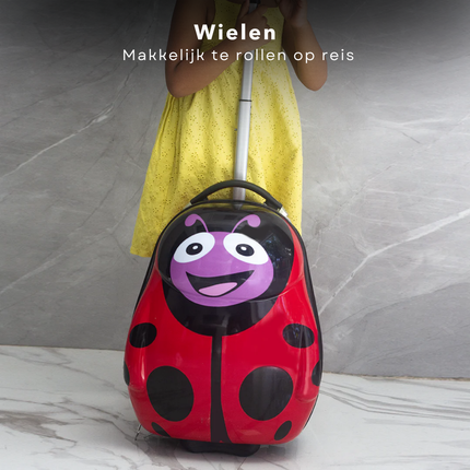 Cheqo® Kinderkoffer en Rugzak Set - Koffer voor Kinderen - Reiskoffer - Trolley met Bijpassende Reiskoffer - Handbagage Vriendelijk - Lieveheersbeestje