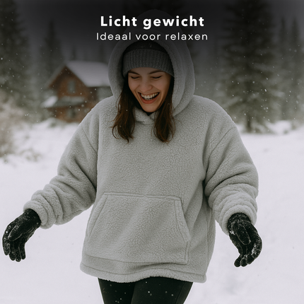 Cheqo® Teddy Hoodie Deken voor Vrouwen Grijs - Grijze Teddy Hoodie - Snuggle Hoodie - Cuddle Hoodie - Hoodie Blanket - Oodie Plaid - Deken - Oversized Hoodie - One Size