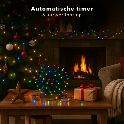 Cheqo® Clusterverlichting Multicolor - Batterijverlichting - Lichtfuncties - Geheugenfunctie - Timer Verlichting - Zwart Snoer - Werkt Op 3x AA Batterijen - Kerstverlichting - Kerstlampjes - Kerstboomverlichting Batterij - 140cm