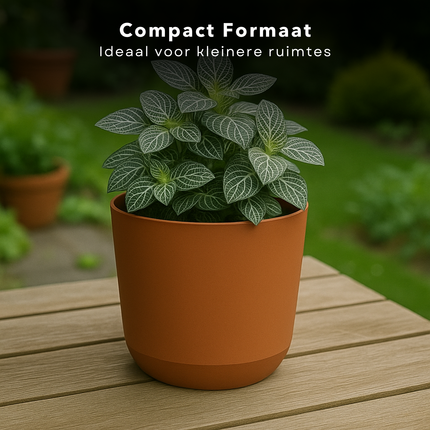 Cheqo® Bloempot Bruin - Bruine Plantenpot - Plantenbak - Kunststof 20x18 cm - Voor Binnen en Buiten - Ideaal voor Balkon
