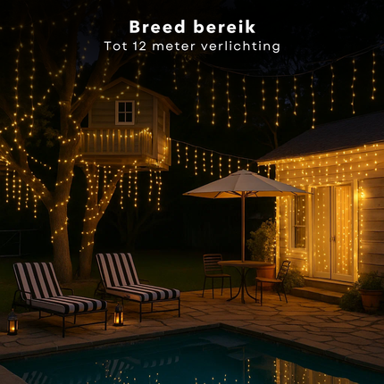 Cheqo® Ijspegel Verlichting - Kerstverlichting Buiten - Ijspegelverlichting Warm Wit - 360 LED - Transparant Snoer - 12 Meter - Lichtgordijn - Geschikt voor Binnen en Buiten - IP44 Adapter - Energiezuinig