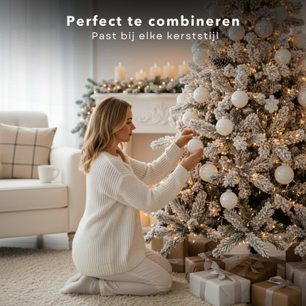 Cheqo® Kerstballen Set - Glazen Kerstballen - Witte Kerstballen - Kerstboom Decoratie - Glimmende Kerstballen - Glitter Kerstballen - Moderne Kerstdecoratie - Witte Kerstbal Set - Witte Ballen Kerst