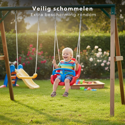 Cheqo® Schommelstoel Kinderen - Schommelstoel Baby - Schommelstoel Vanaf 12 Maanden - Schommelstoel Met Riem - Schommelstoel Met Veiligheidsbeugel - Schommelstoel Rood Blauw