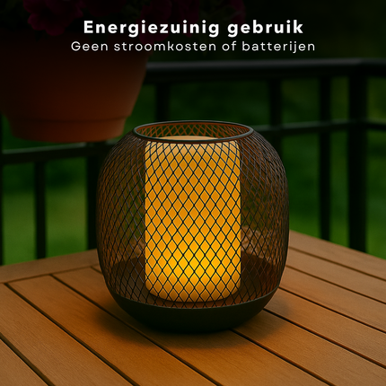 Cheqo® Solar Tafellamp - Metalen Lantaarn - Sfeerverlichting Tuin - Buitenlamp - Tafel Lamp op Zonne-energie