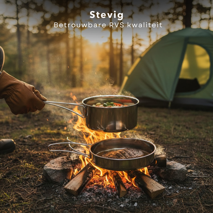 Cheqo® Camping Pannenset - Camping Pannen - Pannenset Camping - Kampeer Pannenset - Kampeer Pannen - Camping Kookset - Kookset Camping - Camping Kookgerei - Camping Kookgerei Set - Camping Pan Set - Camping Steelpan