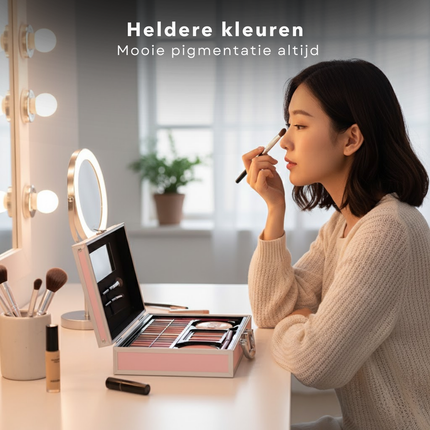 Cheqo® Make-Up Koffer voor Meisjes - Make-Up Koffer Met Spiegel - Makeup Kinderen - Holografisch Design - Complete Make-Up Set - Beauty Koffer - Draagbare Make-Up Koffer - Reis Make-Up Koffer - Make-Up Koffer