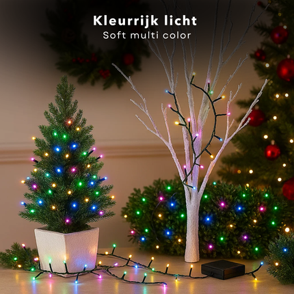 Cheqo® Micro Clusterverlichting - 200 Led Lampjes - Soft Multi Colour - Batterij Aangedreven - 8 Lichtfuncties - Geheugenfunctie - Timer Functie - 6 Uur Aan - 18 Uur Uit - Kerstverlichting - Kerstboomverlichting - Kerstlampjes