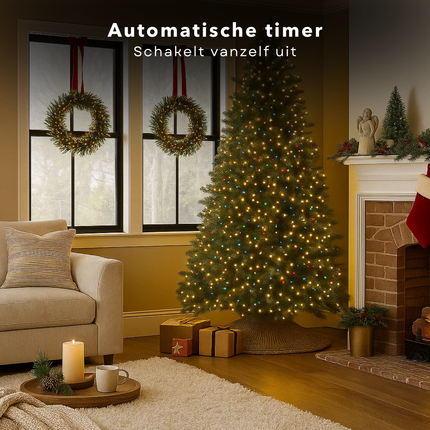 Cheqo® Kerstverlichting - Kerstlampjes - Kerstboomverlichting op Batterij - 192 LED Lampjes - Drie Kleuren Licht - Rood Warm Wit Groen - 8 Lichtfuncties - Geheugenfunctie Verlichting - Timer 6 Uur - Verlichte Lengte 140 CM - Op Batterijen