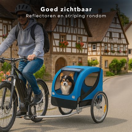 Cheqo® Hondenfietskar Opvouwbaar – Fietskar voor Honden tot 40 Kilo – Inklapbare Fietskar met Regenhoes & Gaasvensters – Stalen Frame – Snelkoppeling – Reflectoren – Comfortabele Hondenkar voor Bos & Strand