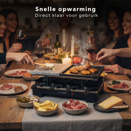 Cheqo® Gourmetstel Voor 8 Personen - Steengrill En Gewone Grill - Gourmetten Met Vrienden - Kerst Gourmetset - 8 Mini-Pannetjes - 9 Spatels Inbegrepen - Gourmetten - Grillplaat - Gourmet Stel - Tafelgrill