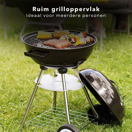 Cheqo® Houtskool Barbecue - Kogelgrill Houtskoolbarbecue - BBQ - Barbecue met Wielen - Zwart Metaal - Op Wielen