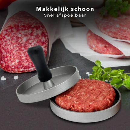 Cheqo® Hamburgerpers - Hamburger Pers - Hamburger Maker - Aluminium Hamburgermaker - Rond - Met Handvat