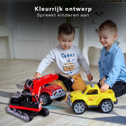 Cheqo® Speelgoed Graafmachine - Graaf Machine - Kraan Rood/Zwart - Draaibaar & Bestuurbaar - Ideaal voor Kinderen