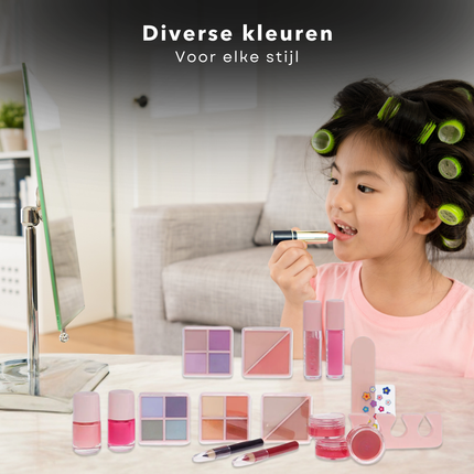 Cheqo® Kindermake-up Koffer - Goud/Transparant - Complete Set met Nagellak en Oogschaduw - Beauty Case met Vakken - Visagiekoffer - Cosmeticakoffer - Beautycase