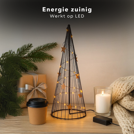 Cheqo® LED Kerstdecoratie - Kegelvormige Kerstverlichting - Warm Witte Led's - Geschikt voor Binnen en Buiten - Moderne Kerstverlichting op Batterijen - Kerstboom LED - Kerstfiguur - Energiezuinige Kerstverlichting