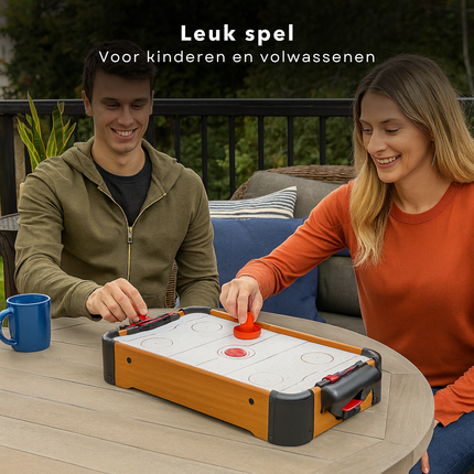 Cheqo® Mini Air Hockey Tafel - Air Hockey Set - Zwevende Puck - Ingebouwde Fan - Voor Kinderen - 2 Spelers - Scoretellers - Speelgoed Air Hockey - Air Powered - Vanaf 6 Jaar - Pucks En Discs Inbegrepen