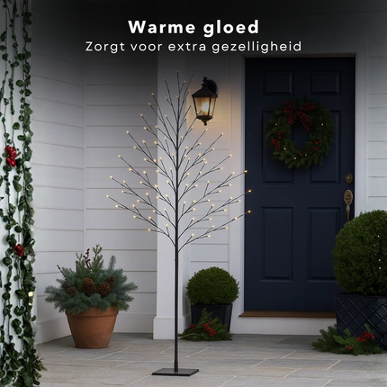 Cheqo® Verlichte Boom - LED Kerstboom- Warm Witte LED Lampjes - Kerstdecoratie Buiten - LED Boom - Spatwaterdicht - Buitenverlichting - Kerstverlichting Met Adapter - 248 LED Lampjes - IP44 - 200cm