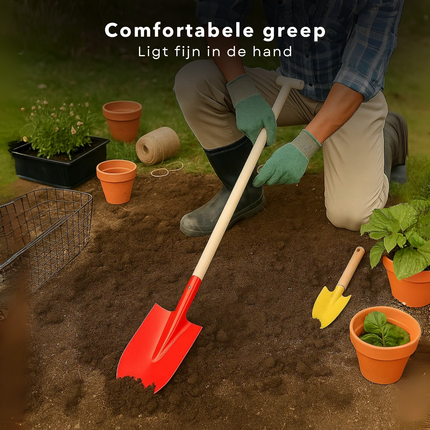 Cheqo® Metalen Schep - Houten Steel - Tuin Gereedschap - Willekeurige Kleur - Stevige Schep - Lange Steel - Tuinwerkzaamheden - Schep Voor Tuin - Duurzame Materialen - Multifunctionele Schep
